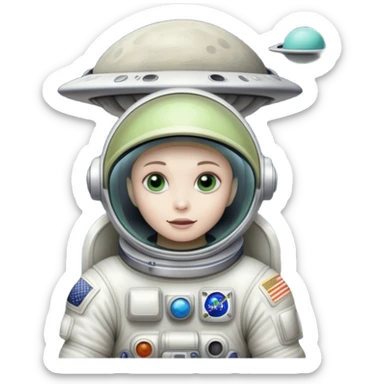 ufo on moon and alien astronaut sticker