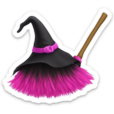 Pink and black witch broom sticker