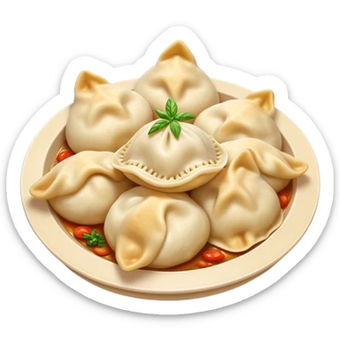 Cinematic Realistic Pierogi Dish Emoji, depicted as tender dumplings filled with savory ingredients rendered with lifelike textures and warm, inviting lighting. sticker