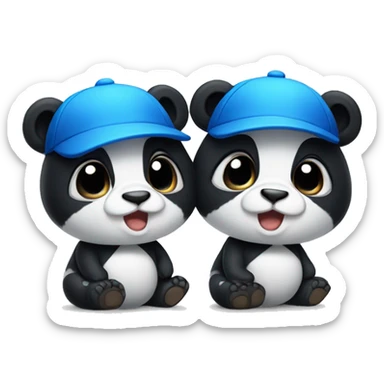Twin pandas wearing blue ball caps sticker