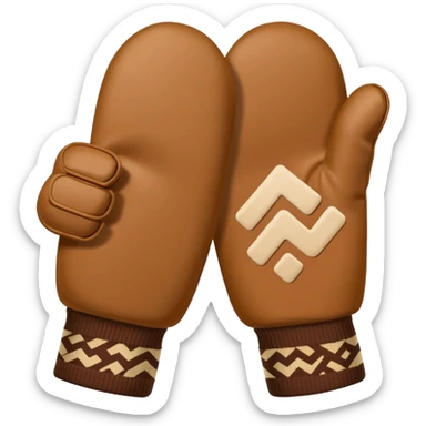 thumbs up fist, hand only, brown knit mitten with zig-zag beige pattern sticker