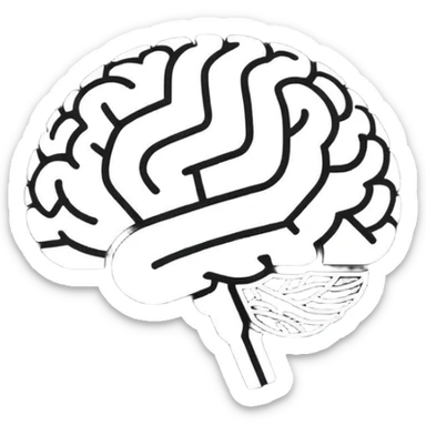 Super minimal brain icon, outline style, YouTube play triangle subtly integrated in center, single line art, monochrome or two-tone, clean vector, suitable for small size display, modern flat design sticker