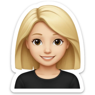 a new character a girl with shoulder length blonde hair wearing black clothes and wearing a cheeky smile sticker