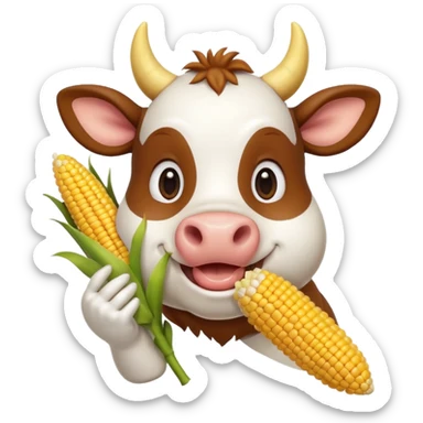cute cow eating corn, holding corn with mouth, happy expression, 3D cartoon, mobile game icon style, clean background, no text, no watermark
 sticker