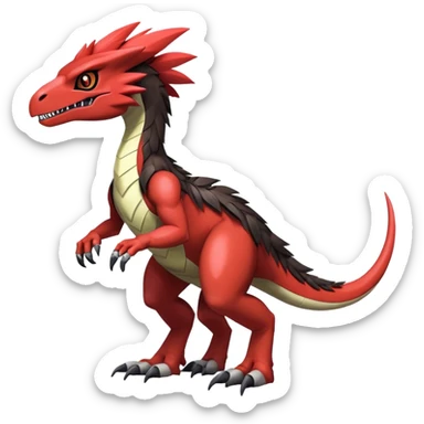 Dark Furry feather-mane Cool Edgy shiny Digimon-Fakemon-Guilmon-Velociraptor-Dinosaur-Drake full body   sticker