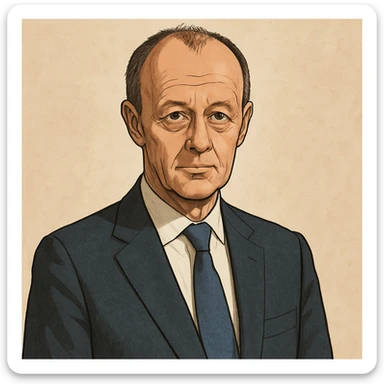 Friedrich Merz, German politician, in a suit, neutral expression, realistic cartoon style sticker