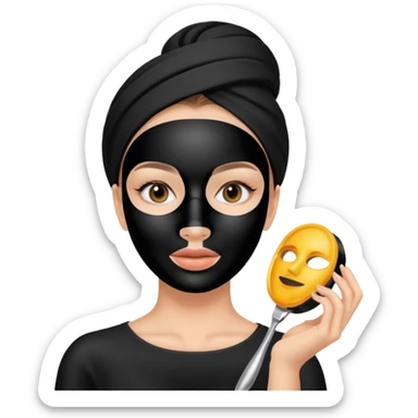 young woman with black facial treatment mask, skincare style spaces beauty sticker