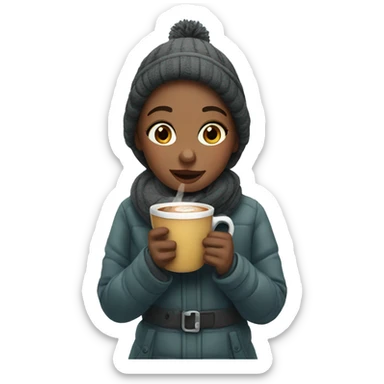 girl drinking coffe in the snow sticker