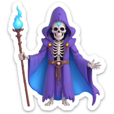 sinister skeletal lich mage with skull staff and dark magical aura sticker