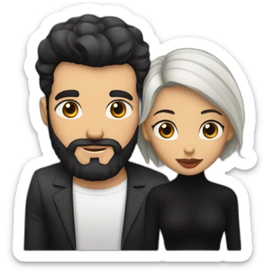 White man with a buzz  black hair cut fade and a black beard kissing a black woman with long black wavy hair sticker