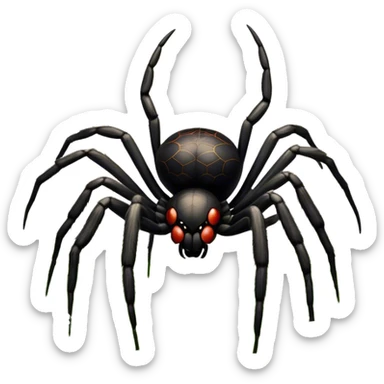 Huge spider sitting on grass with flowers, surrounded by a lush meadow. Detailed eight legs and body, with soft natural lighting enhancing its texture. Calm, serene background with vibrant greenery and a clear sky. Transparent background. sticker