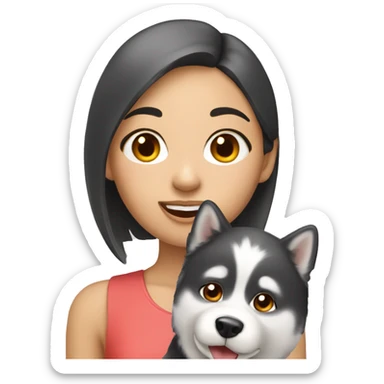 Asian Girl with husky dog sticker