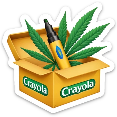 a box of crayola permanent markers with cannabis leaf sticker
