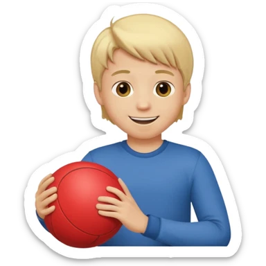 a son with blond hair playing a ball  sticker