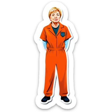 Governor Janet Mills arrested Behind Bars In an Orange Jumpsuit make her more realistic and scared without the mask sticker