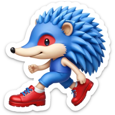 Blue hedgehog wearing red shoes sticker