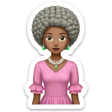 Brown woman with a very very stylish gray Afro  wearing pink and green dress  and pearl blouse with sleeves sticker