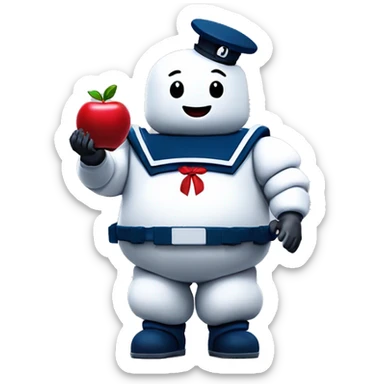 Stay puft marshmallow man ghostbusters friendly no collar holding an apple sticker