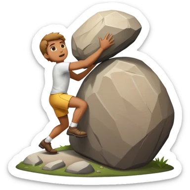 person pushing a big rock up a hill sticker