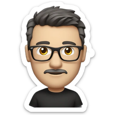 small-cartoonish-middle-age-lean-white-man,without-facial-hair,-with-black-hair-&-glasses-wearing-black-Tesla-T-shirt,-inside-black-tesla-model-3, full car front view sticker