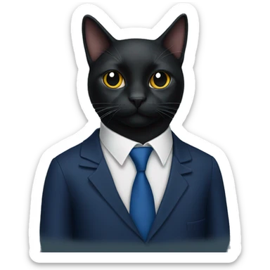 black cat in a dark blue tie sticker