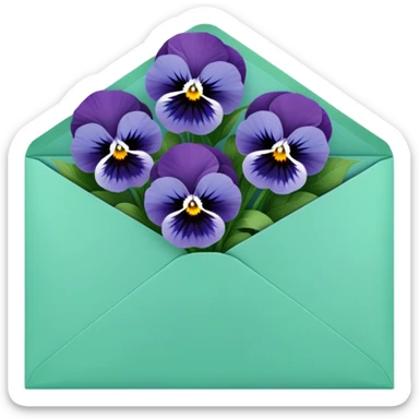 aesthetic blue colour pansies placed in green  a aesthetic envelope  sticker