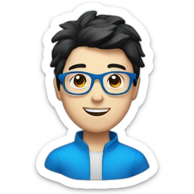 White Boy with chinese black hair wearing blue glasses saying hi sticker
