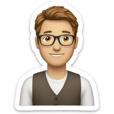 white Guy with brown hair with glasses sticker