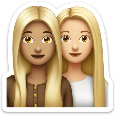 beautiful woman with long straight blonde hair hugging beautiful woman with long straight brown hair sticker