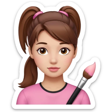 girl with brown hair in a ponytail with pink blush sticker