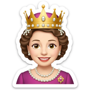 Queen Elizabeth II emoji, wearing a crown and pearls, smiling sticker