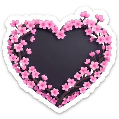 goth sakura heart, black heart with a sakura branch wrapping around, glowing pink blossoms, no background sticker