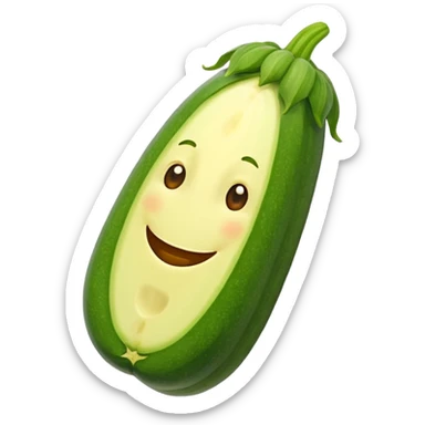 zucchini made out of pickle with a face sticker