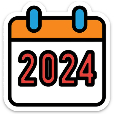 calendar illustration with big 2024 text, minimalistic, white background sticker