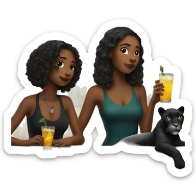 girls enjoying drinks at bar with a panther sticker