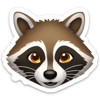 brown raccoon with orange eyes and a dark green hood that is smiling sticker