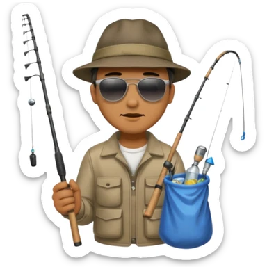 man fishing, caught trash bag sticker