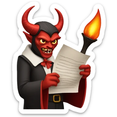 Devil holding contract sticker