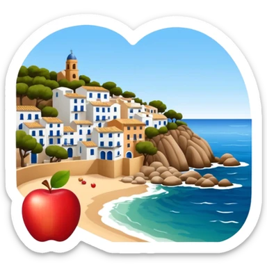 Calella de Palafrugell, charming coastal village in Catalonia, apple emoji style, no frame or border sticker