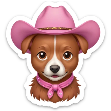 A pincher dog wearing a pink cowboy hat sticker