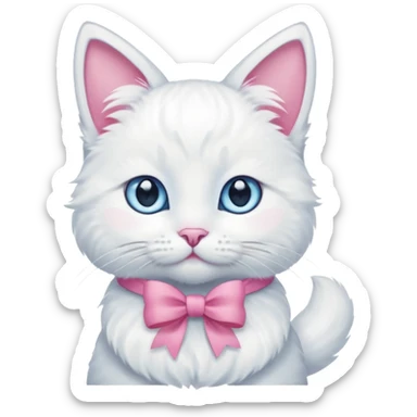 white cat sitting and she has a pink small bow on her right ear,she has blue eyes sticker