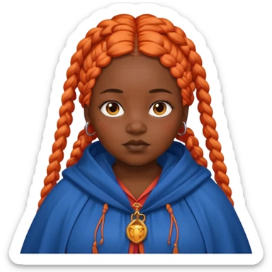 red orange braids hair girl, black skin, fat, wear blue cloak sticker