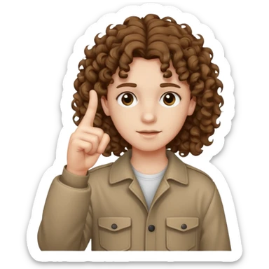 Pale young teenager with curly brown hair giving middle finger sticker