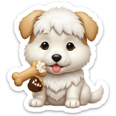 White, cute Puppy eating a treat sticker