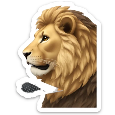 A lion’s head in tech savvy with a laptop  sticker