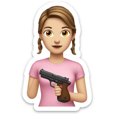 white girl with brown hair holding a pink gun  sticker