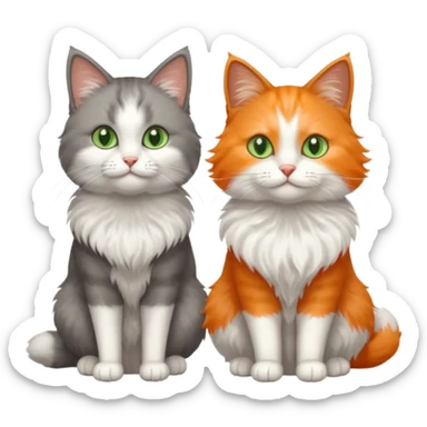 a realistic looking very fluffy grey and white cat with grey legs and white paws, sitting next to another cat sticker