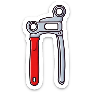 manual can opener with red plastic handle and silver metal cutting edge sticker