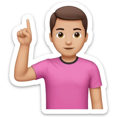 Draw a picture of a person pointing to themselves with their other hand raised if pink tshirt sticker