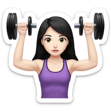 pale girl with long black hair doing weightlifting sticker